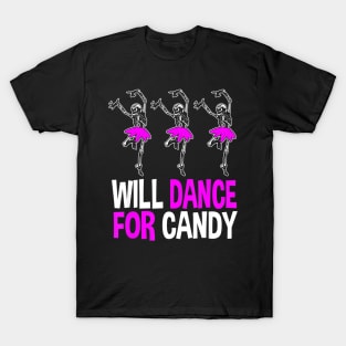 Will Dance for Candy Dancing Skeleton Halloween Squad Girls T-Shirt